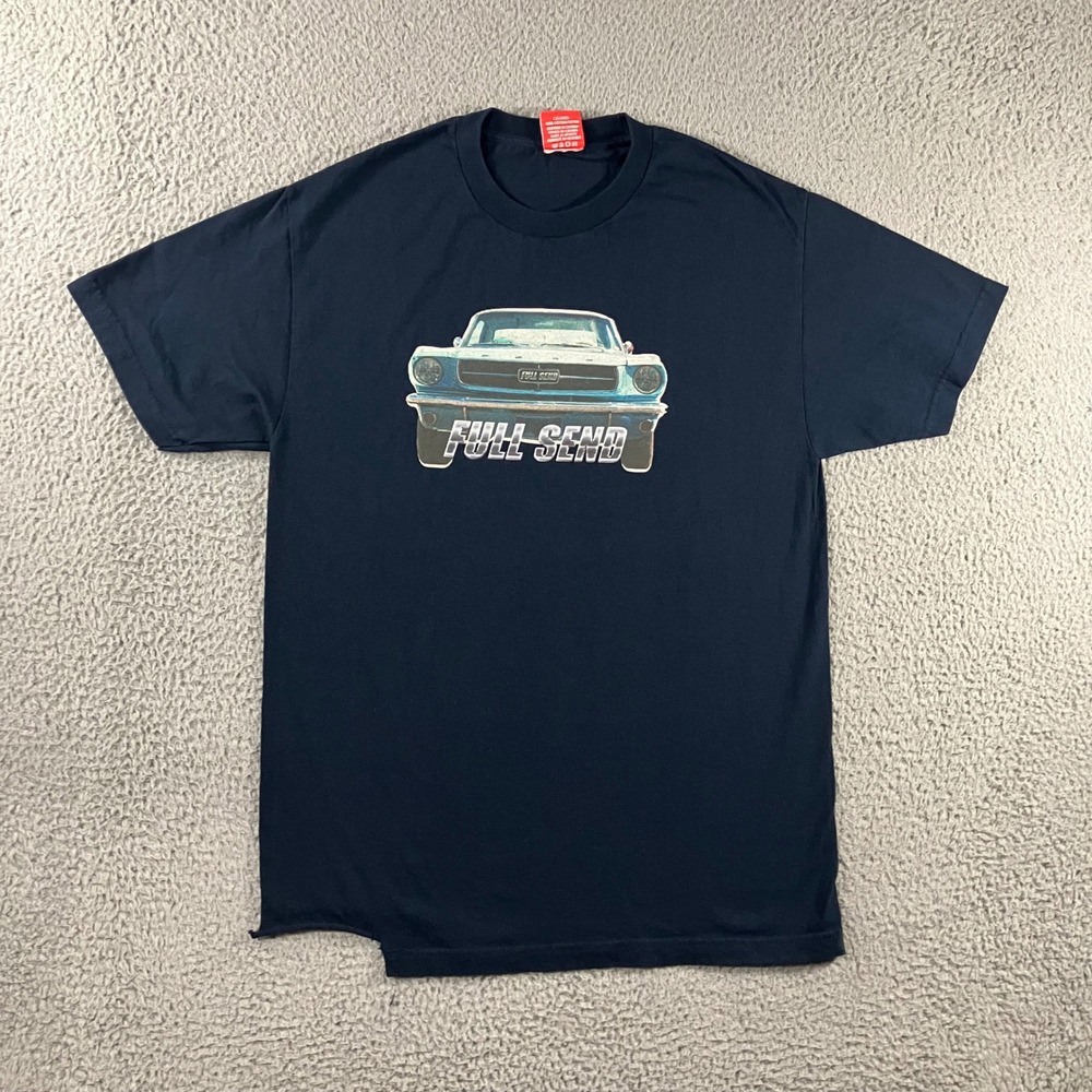 Full Send Graphic T-Shirt Men L Navy Blue Ford Mustang Nelk Boys Tee Distressed